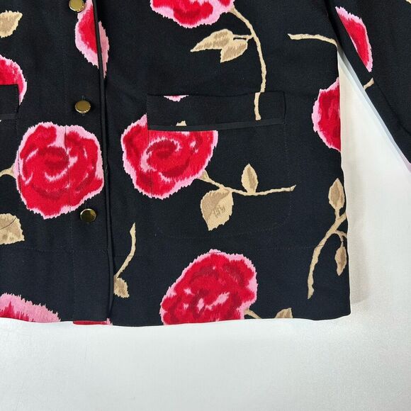 Kate Spade Top Women’s 2XS Button Down Floral Roses Hazy Crepe Blazer Career - Picture 5 of 8